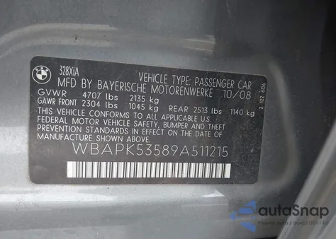 2009 BMW 328I xDrive from USA, damaged, VIN WBAPK53589A511215